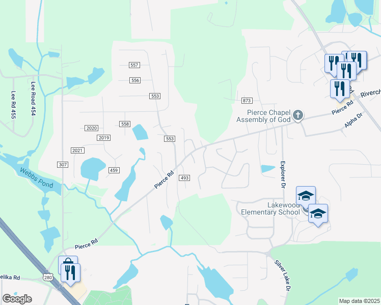 map of restaurants, bars, coffee shops, grocery stores, and more near 5112 Pierce Point Drive in Phenix City