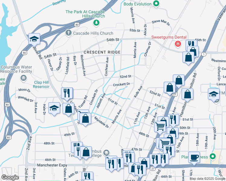 map of restaurants, bars, coffee shops, grocery stores, and more near 5131 Thomason Avenue in Columbus