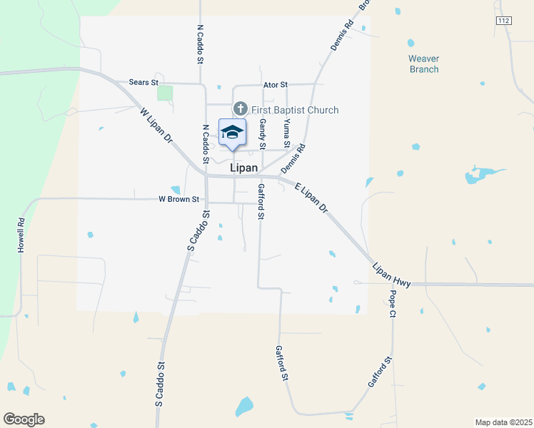 map of restaurants, bars, coffee shops, grocery stores, and more near 205 Gafford Street in Lipan