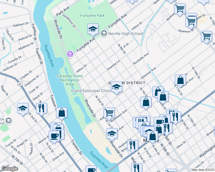 map of restaurants, bars, coffee shops, grocery stores, and more near 521-539 Erin Avenue in Monroe