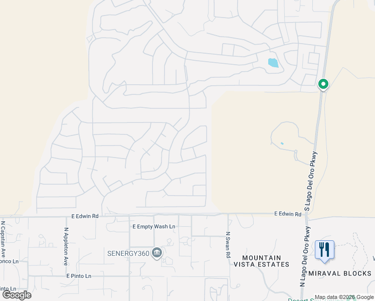 map of restaurants, bars, coffee shops, grocery stores, and more near 62797 East Thunder Rock Drive in Tucson