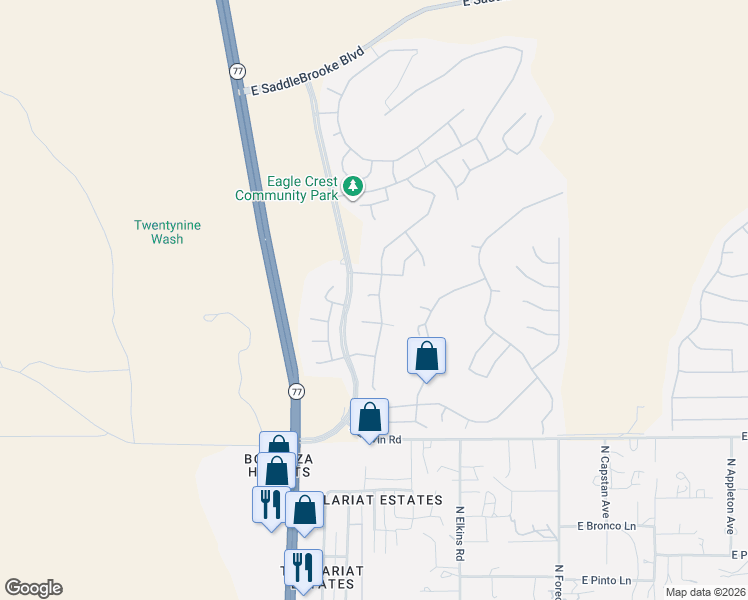 map of restaurants, bars, coffee shops, grocery stores, and more near 39595 South Old Arena Drive in Tucson