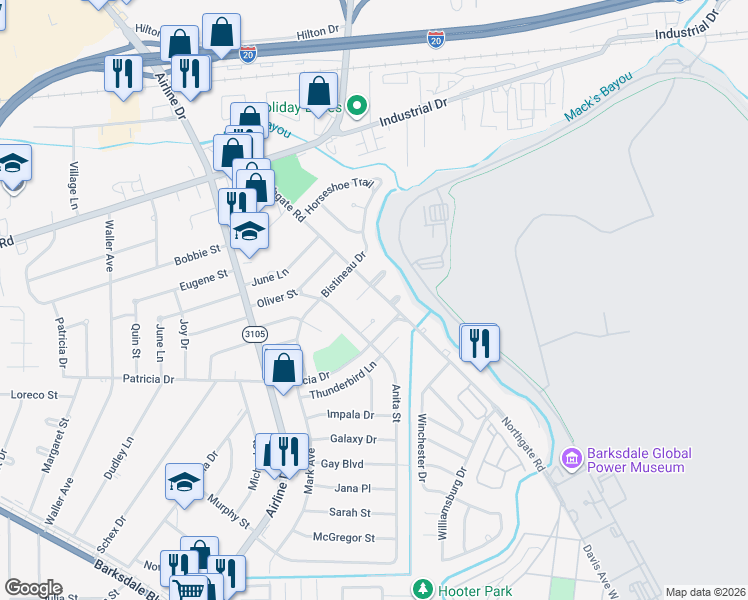 map of restaurants, bars, coffee shops, grocery stores, and more near 3308 Black Lake Circle in Bossier City