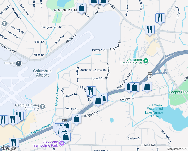 map of restaurants, bars, coffee shops, grocery stores, and more near 5348 Moon Road in Columbus