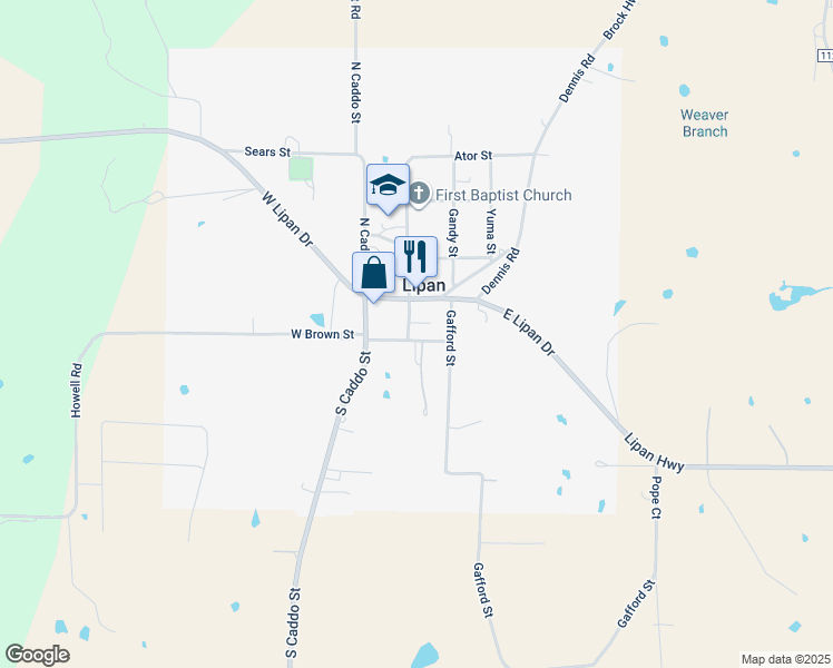 map of restaurants, bars, coffee shops, grocery stores, and more near 111 South Kickapoo Street in Lipan