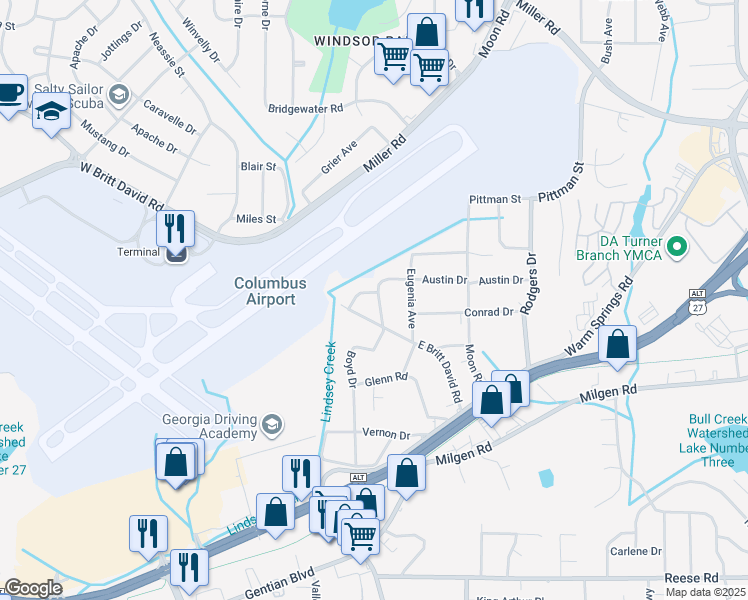 map of restaurants, bars, coffee shops, grocery stores, and more near 5327 Boyd Drive in Columbus