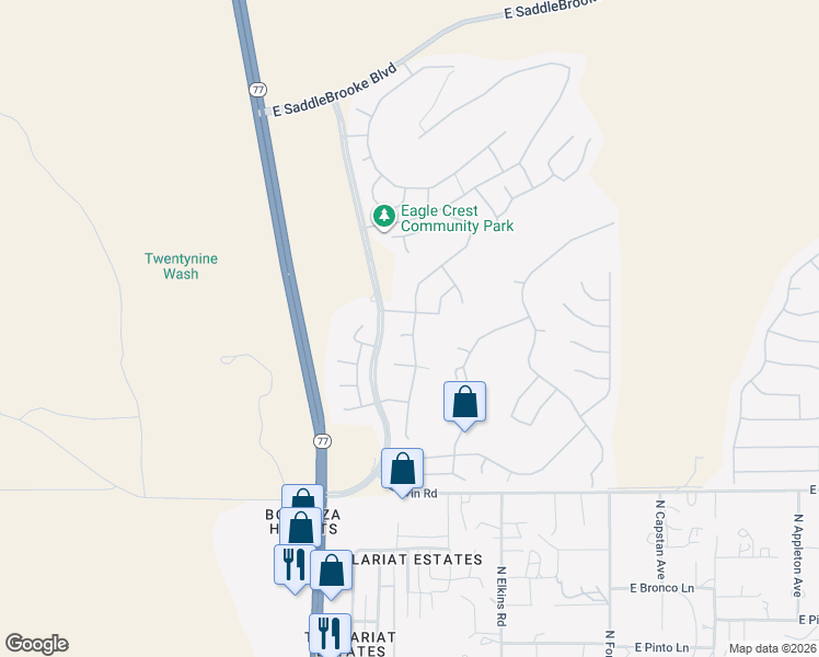 map of restaurants, bars, coffee shops, grocery stores, and more near 60386 Old Spur Place in Tucson
