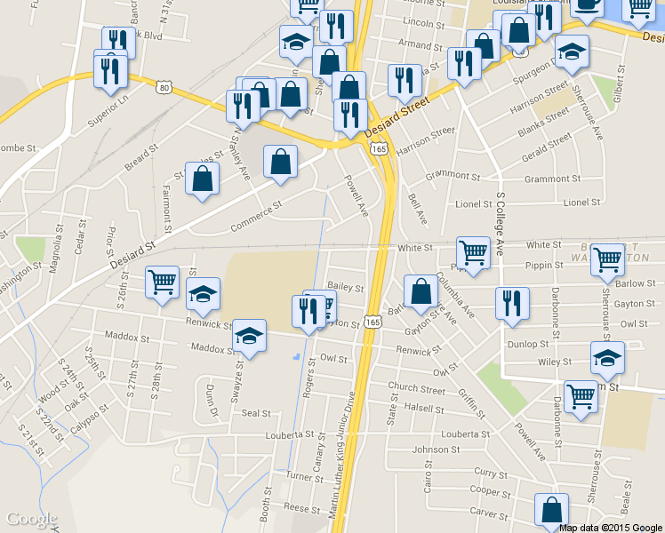 map of restaurants, bars, coffee shops, grocery stores, and more near 3009 Bronson Street in Monroe