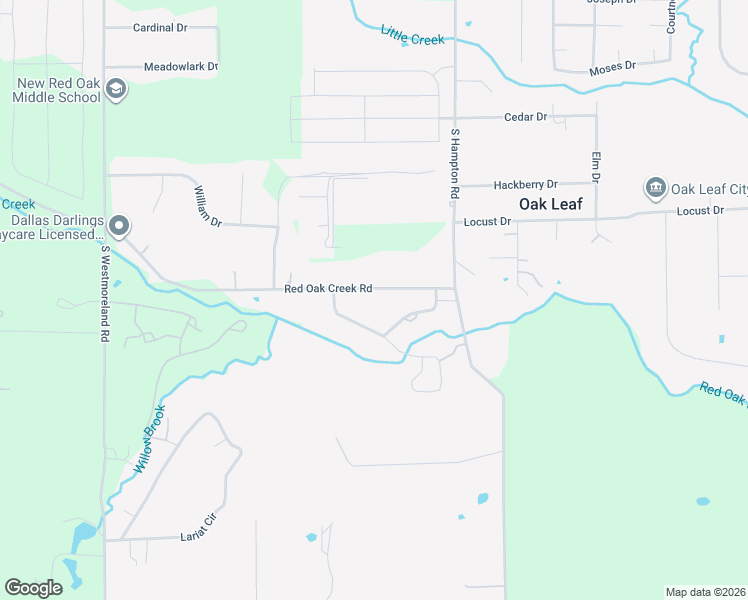 map of restaurants, bars, coffee shops, grocery stores, and more near 120 Red Oak Creek Road in Red Oak