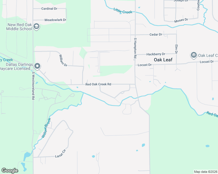 map of restaurants, bars, coffee shops, grocery stores, and more near 120 Red Oak Creek Road in Red Oak