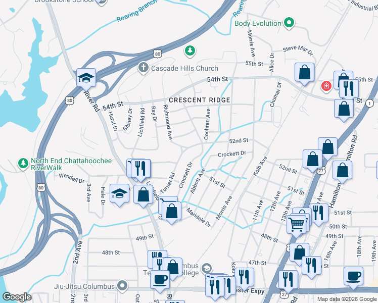 map of restaurants, bars, coffee shops, grocery stores, and more near 844 Turner Road in Columbus