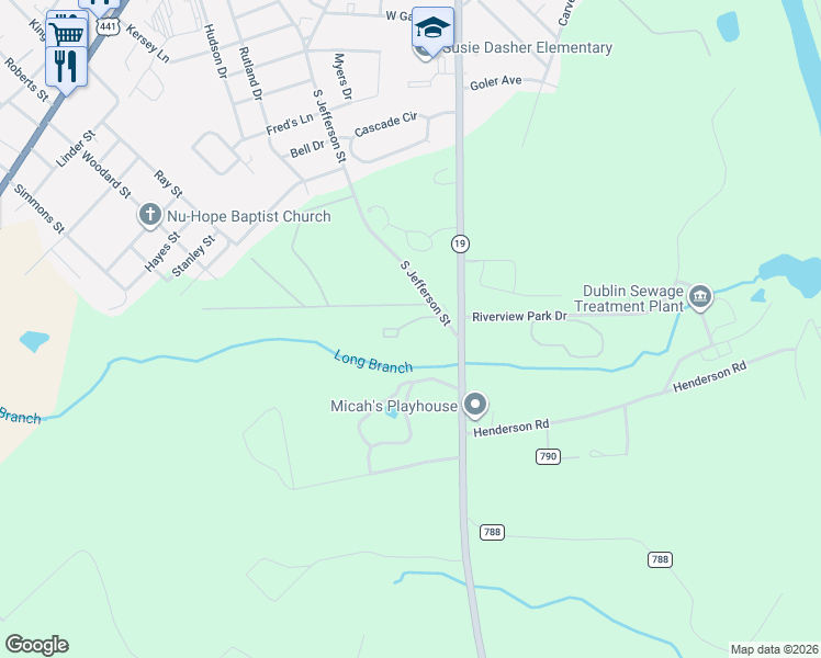 map of restaurants, bars, coffee shops, grocery stores, and more near 1606 South Jefferson Street in Dublin