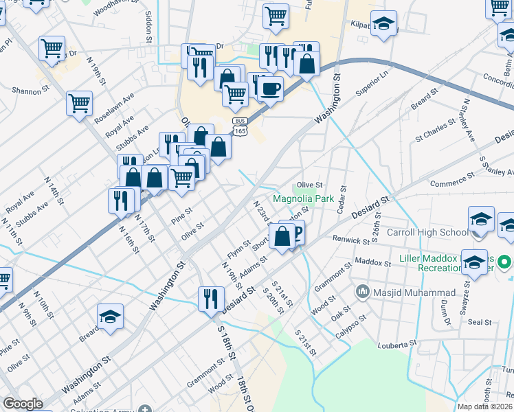map of restaurants, bars, coffee shops, grocery stores, and more near 2298 Breard St in Monroe