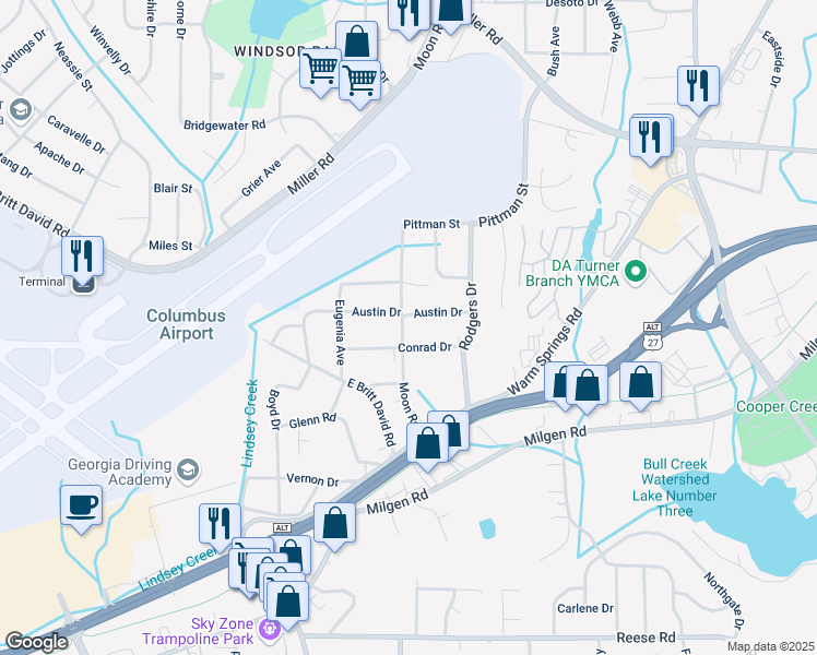 map of restaurants, bars, coffee shops, grocery stores, and more near 5348 Moon Road in Columbus