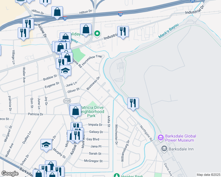 map of restaurants, bars, coffee shops, grocery stores, and more near 3404 Saline Circle in Bossier City