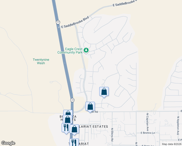 map of restaurants, bars, coffee shops, grocery stores, and more near 39595 South Old Arena Drive in Tucson