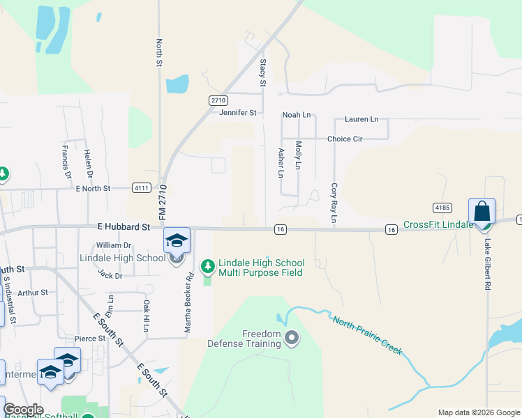 map of restaurants, bars, coffee shops, grocery stores, and more near Farm to Market 16 in Lindale