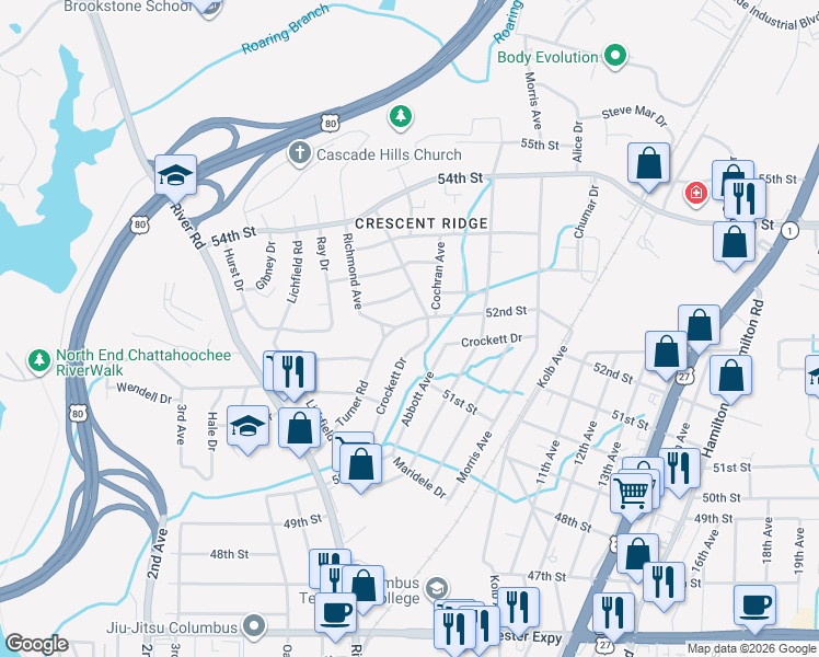 map of restaurants, bars, coffee shops, grocery stores, and more near 844 Turner Road in Columbus