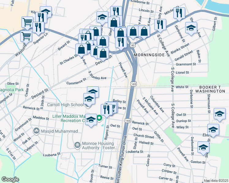 map of restaurants, bars, coffee shops, grocery stores, and more near 3009 Bronson St in Monroe