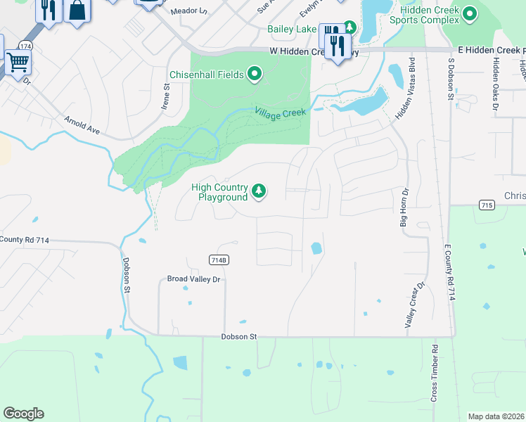 map of restaurants, bars, coffee shops, grocery stores, and more near 1224 Overland Drive in Burleson