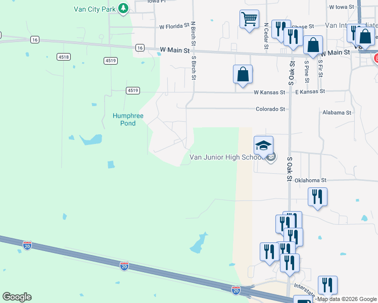 map of restaurants, bars, coffee shops, grocery stores, and more near 149 Private Road 8524 in Van