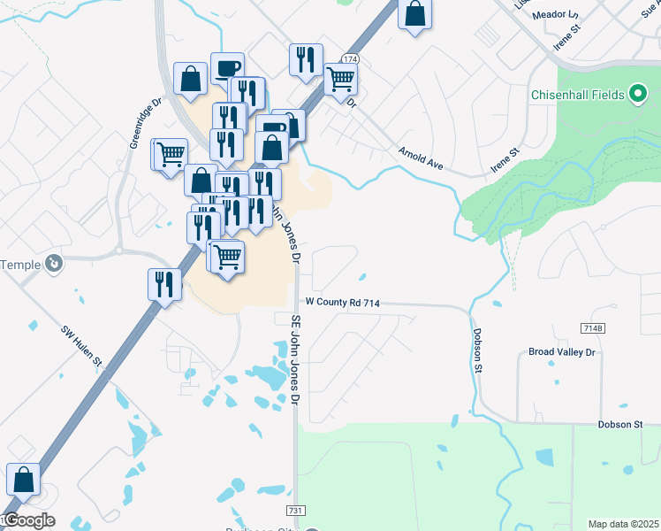 map of restaurants, bars, coffee shops, grocery stores, and more near 1151 Remington Circle in Burleson
