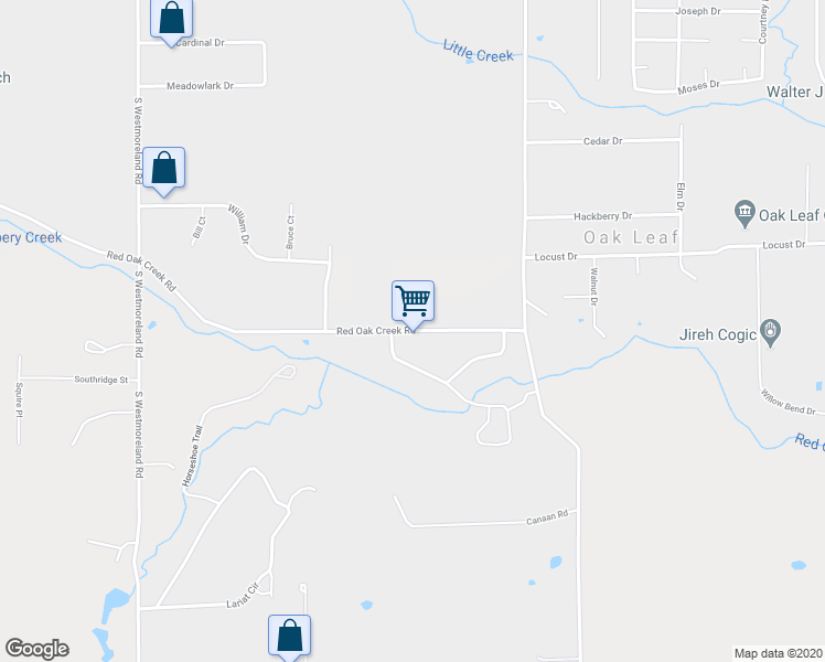 map of restaurants, bars, coffee shops, grocery stores, and more near 309 Red Oak Creek Road in Oak Leaf