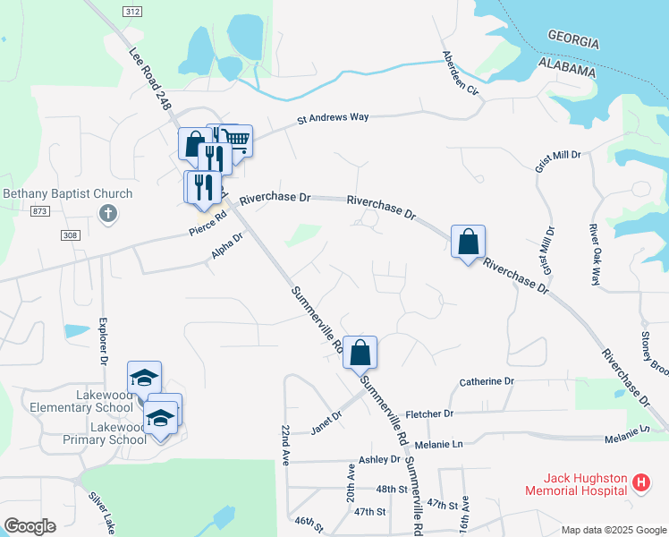 map of restaurants, bars, coffee shops, grocery stores, and more near 5017 Daylily Court in Phenix City