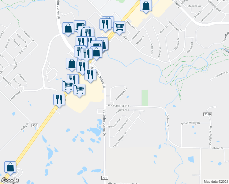 map of restaurants, bars, coffee shops, grocery stores, and more near 1151 Remington Circle in Burleson