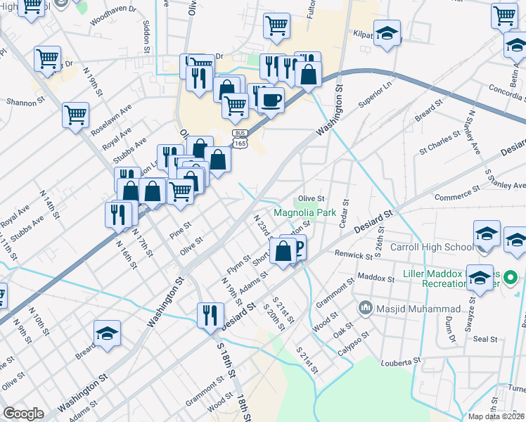 map of restaurants, bars, coffee shops, grocery stores, and more near 2200-2298 Breard St in Monroe