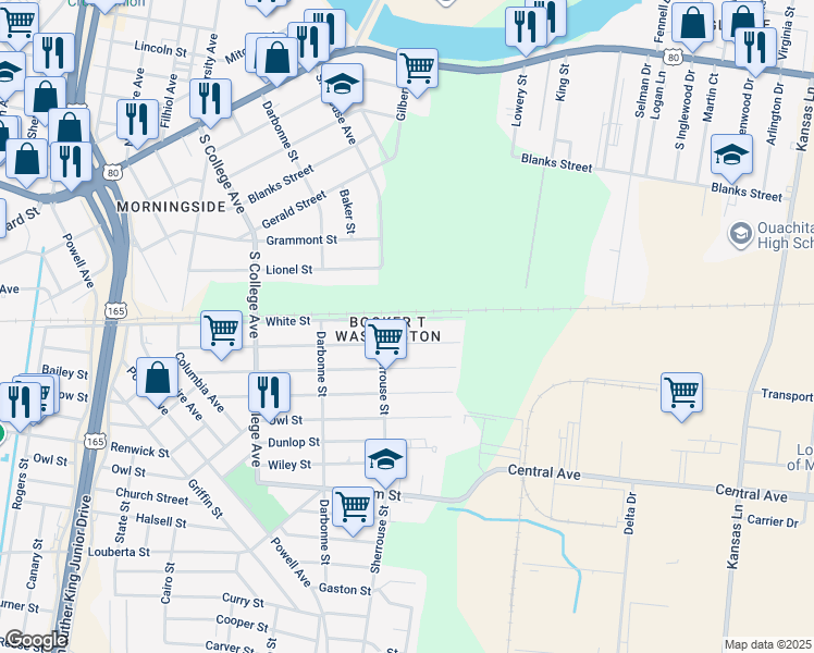 map of restaurants, bars, coffee shops, grocery stores, and more near 4206 Pippin Street in Monroe