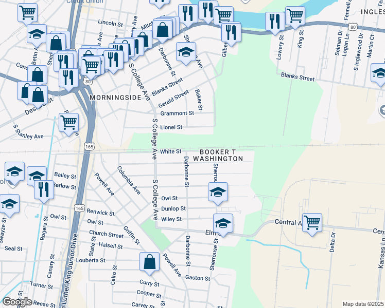 map of restaurants, bars, coffee shops, grocery stores, and more near 4001 Pippin Street in Monroe