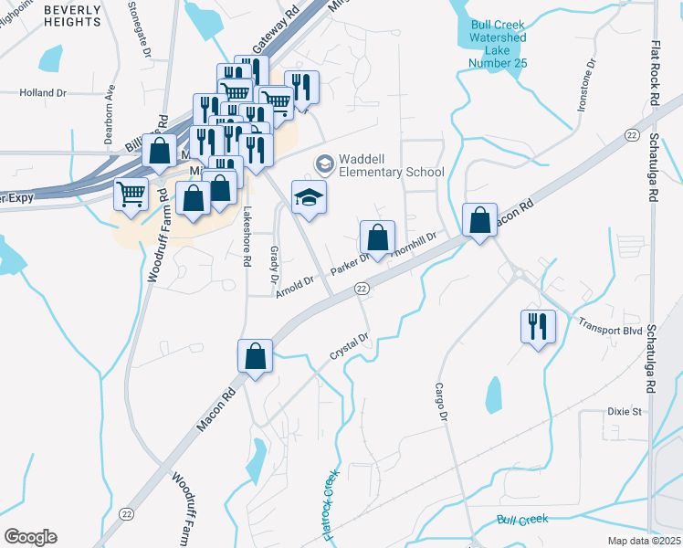 map of restaurants, bars, coffee shops, grocery stores, and more near 6216 Parker Drive in Columbus