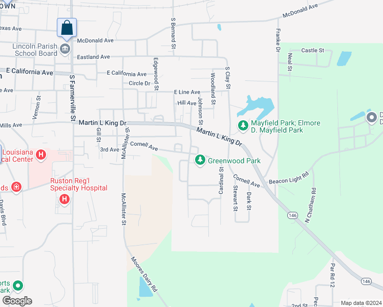 map of restaurants, bars, coffee shops, grocery stores, and more near 900 Cornell Avenue in Ruston