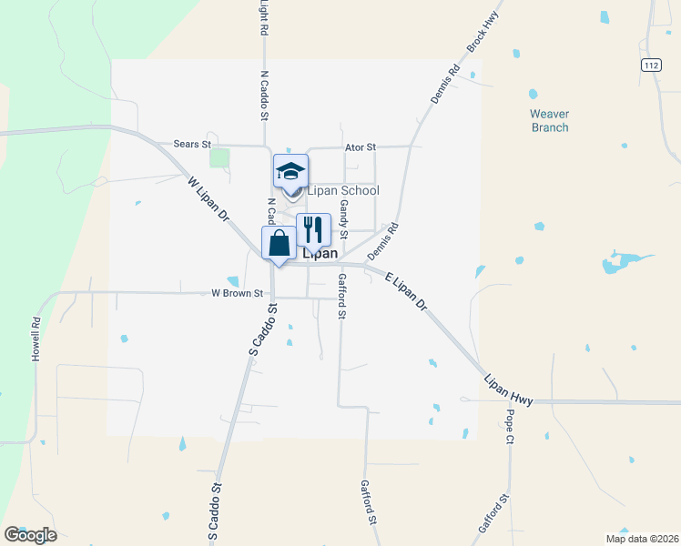 map of restaurants, bars, coffee shops, grocery stores, and more near 109 Gafford Street in Lipan