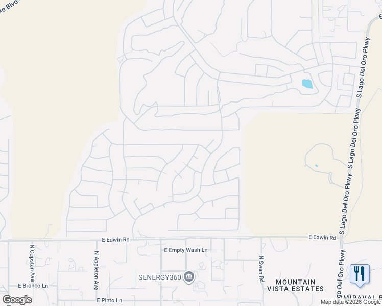 map of restaurants, bars, coffee shops, grocery stores, and more near 39514 South Windwood Drive in Tucson