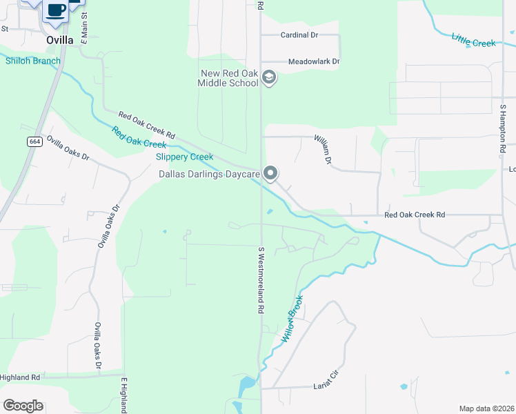 map of restaurants, bars, coffee shops, grocery stores, and more near 1817 South Westmoreland Road in Red Oak