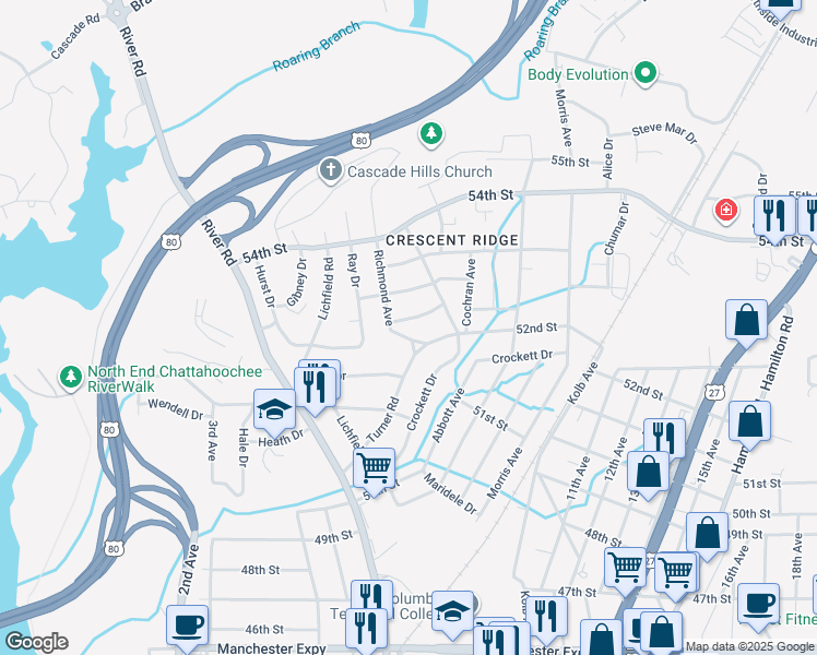 map of restaurants, bars, coffee shops, grocery stores, and more near 836 Lovick Street in Columbus