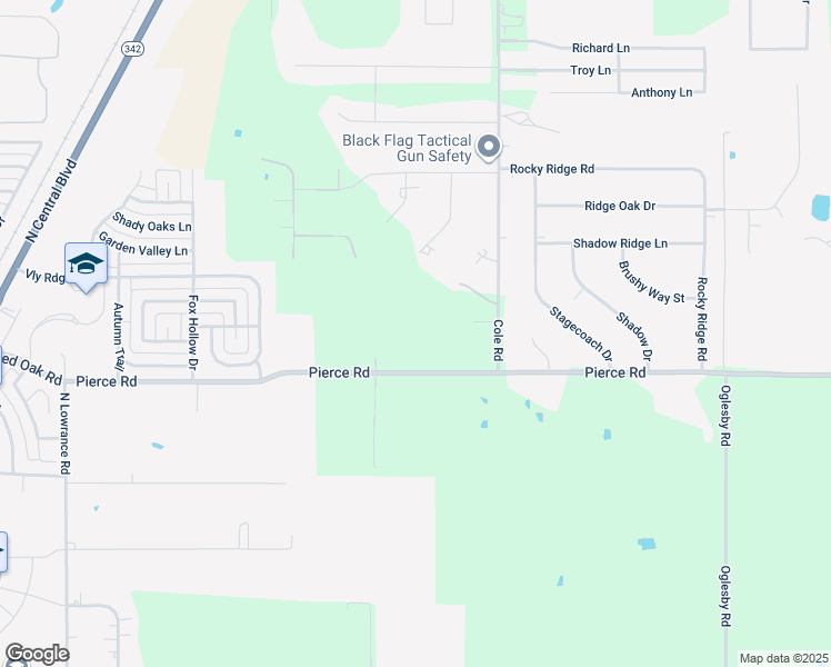map of restaurants, bars, coffee shops, grocery stores, and more near 549 Pierce Road in Red Oak