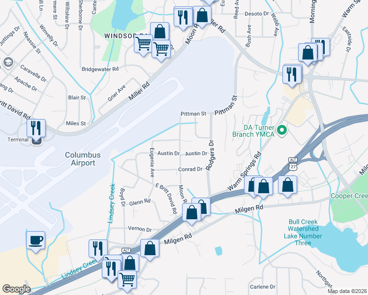 map of restaurants, bars, coffee shops, grocery stores, and more near 3857 Hampton Court in Columbus