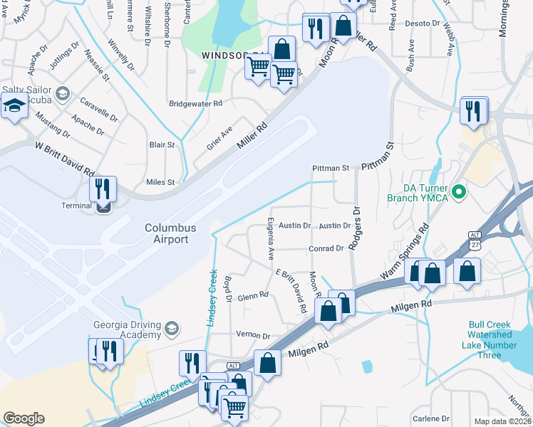 map of restaurants, bars, coffee shops, grocery stores, and more near 5421 Eugenia Avenue in Columbus