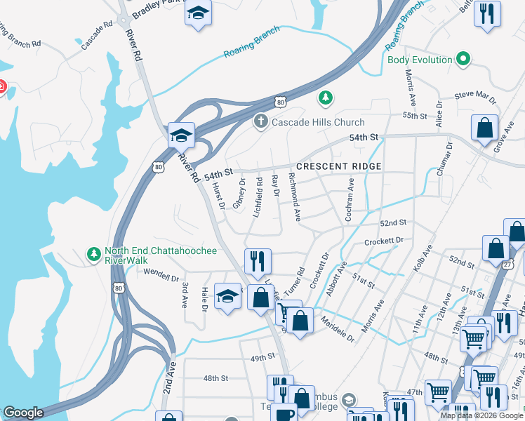 map of restaurants, bars, coffee shops, grocery stores, and more near 5236 Litchfield Road in Columbus