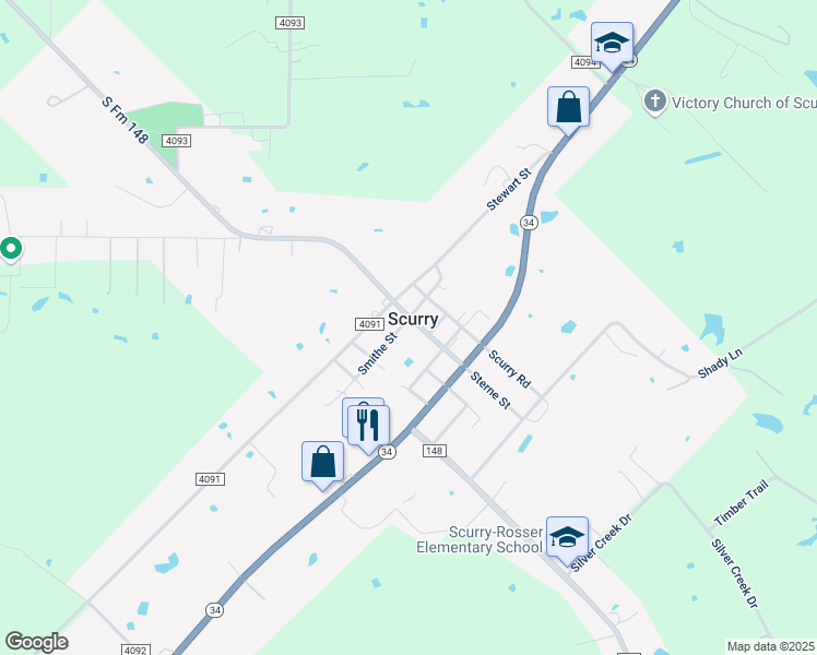 map of restaurants, bars, coffee shops, grocery stores, and more near 7951 Smithe Street in Scurry