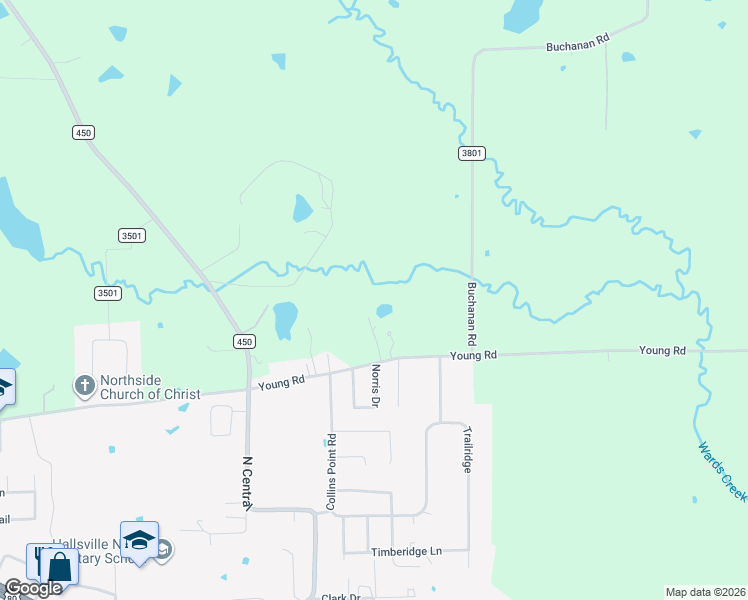 map of restaurants, bars, coffee shops, grocery stores, and more near 323 Young Road in Hallsville