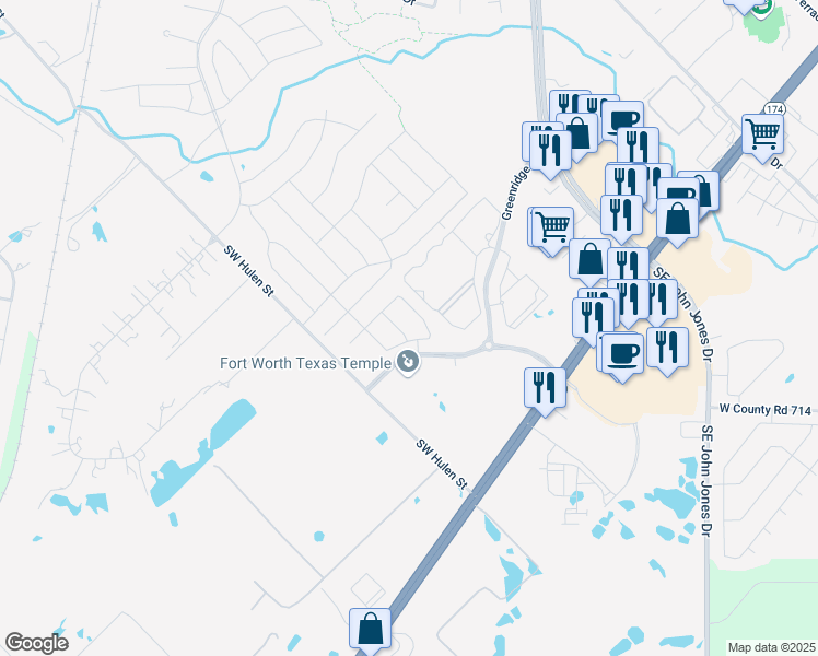 map of restaurants, bars, coffee shops, grocery stores, and more near 268 Brazos St in Burleson