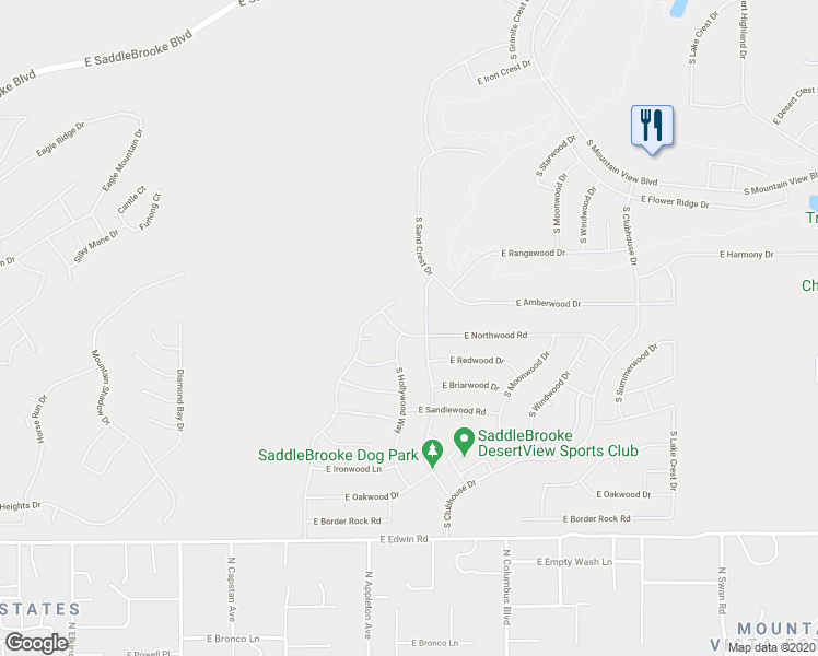map of restaurants, bars, coffee shops, grocery stores, and more near 61958 East Northwood Road in Tucson