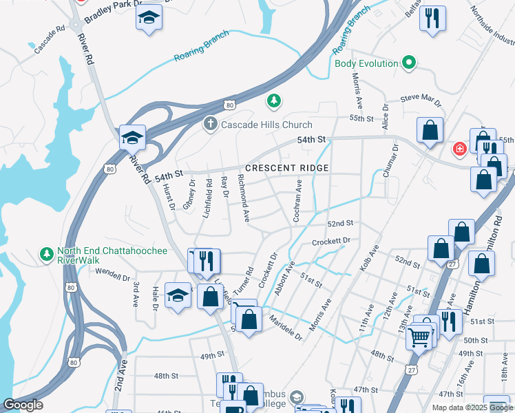 map of restaurants, bars, coffee shops, grocery stores, and more near 836 Lovick St in Columbus