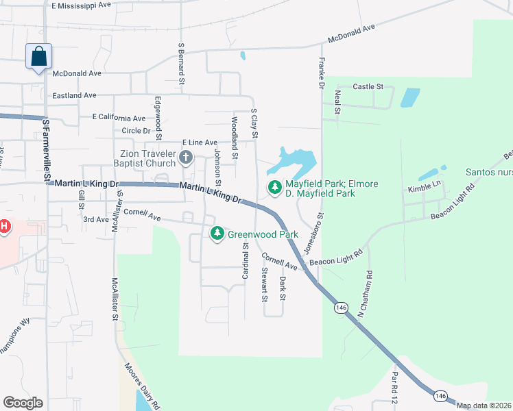 map of restaurants, bars, coffee shops, grocery stores, and more near 1600 Martin L King Drive in Ruston