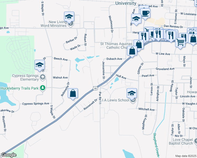 map of restaurants, bars, coffee shops, grocery stores, and more near 1504 West California Avenue in Ruston