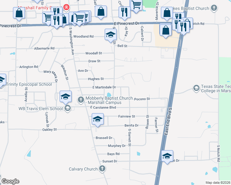map of restaurants, bars, coffee shops, grocery stores, and more near 2902 South Garrett Terrace in Marshall